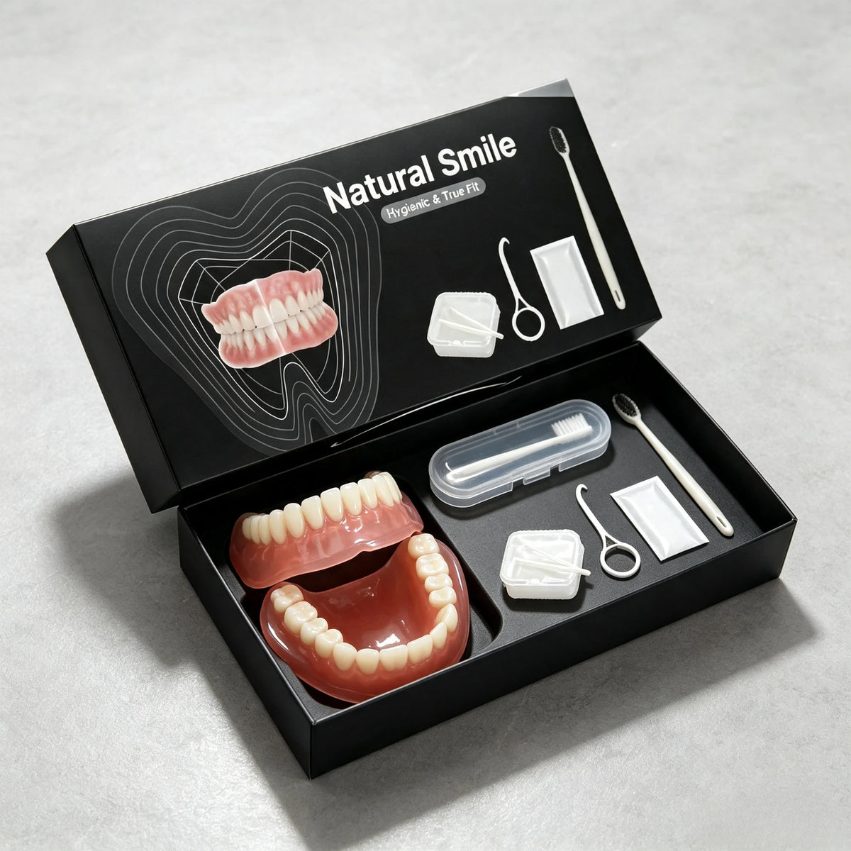 Full Mouth Denture Set Soft Silicone Reline False Teeth for Adults at Home Daily Oral Care
