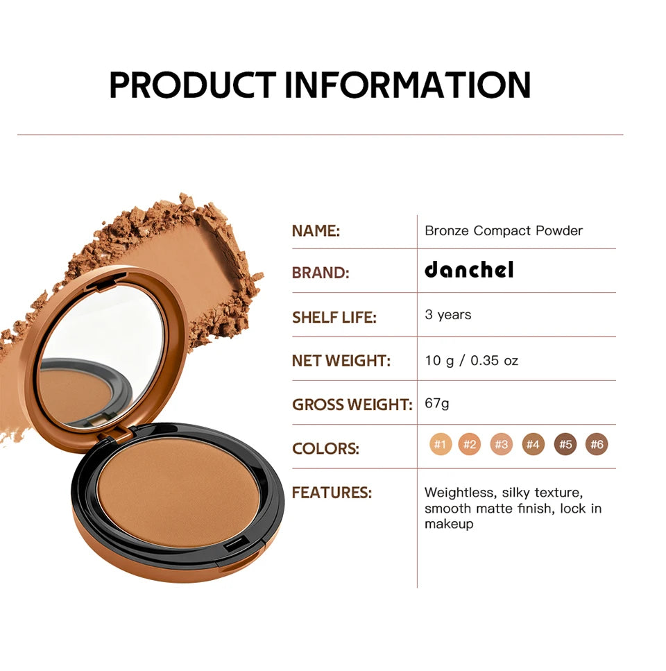Bronze Compact Powder Oil Control Matte Finish for All Skin Types Daily Makeup Routine - 16