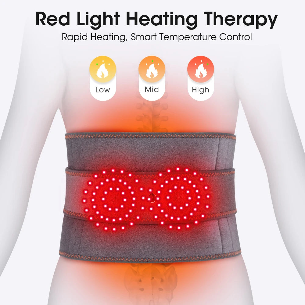 Cordless Heated Waist Massager with Red Light Therapy Vibration Support for Home Relaxation