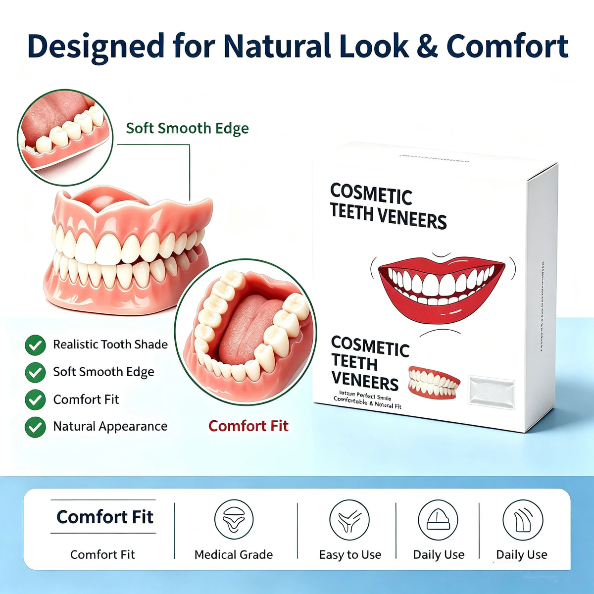 Silicone Full Dentures Natural Looking Comfortable Fit for Adults Daily Oral Care Routine
