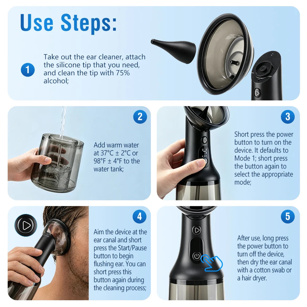 Ear Wax Removal Tool with Dual Water Tank System for Daily Home Ear Irrigation and Cleaning - 13
