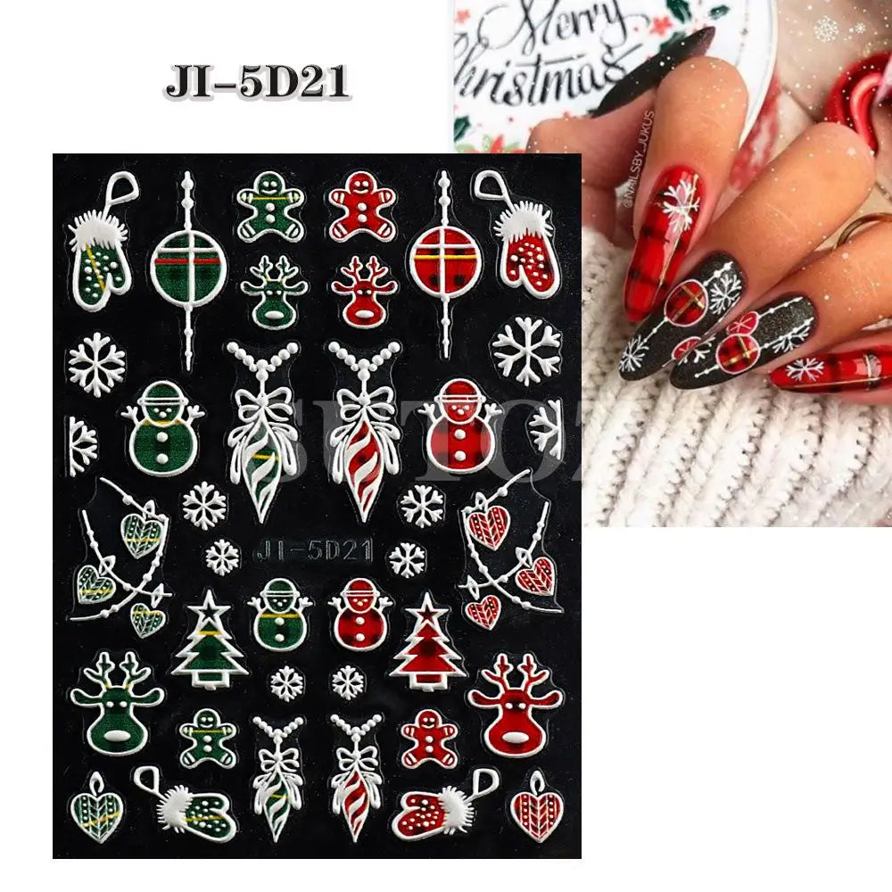Christmas Nail Stickers 5D Relief Snowflake Decals for Women and Girls at Home