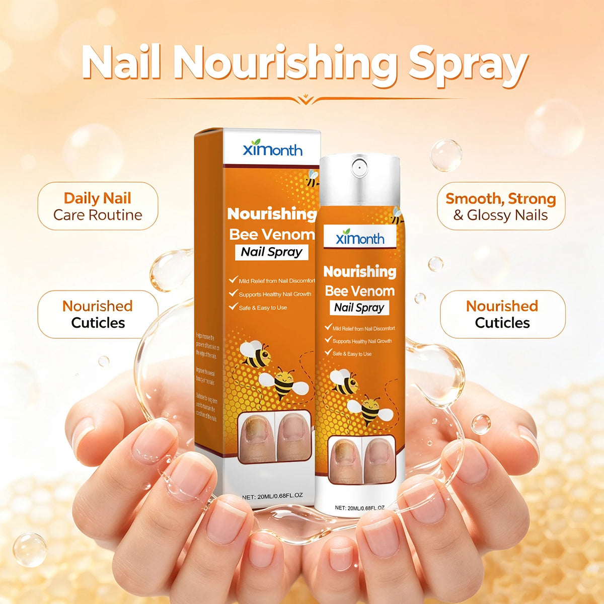 Bee Venom Nail Spray for Weak Brittle Nails Nourishing Treatment for Fingernails and Toenails