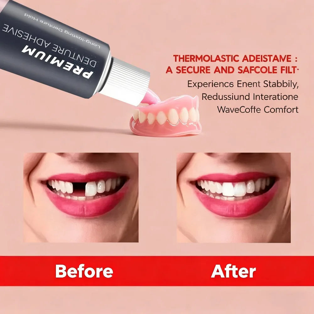 Denture Adhesive Waterproof Zinc Free Long Lasting Strong Grip for Seniors Eating at Home Daily - 2