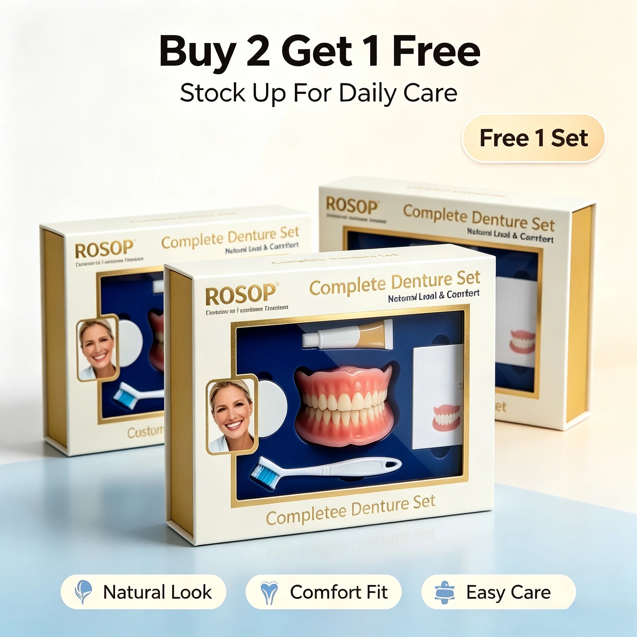 Silicone Complete Denture Set Natural Cosmetic False Teeth for Adults Daily Smile Makeover - 14