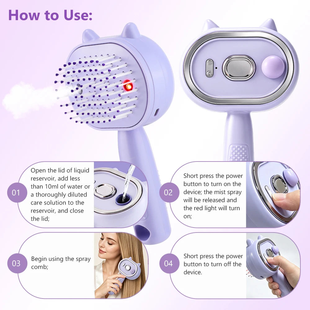 Electric Mist Spray Comb Scalp Massager LED Hair Brush for Home and Travel