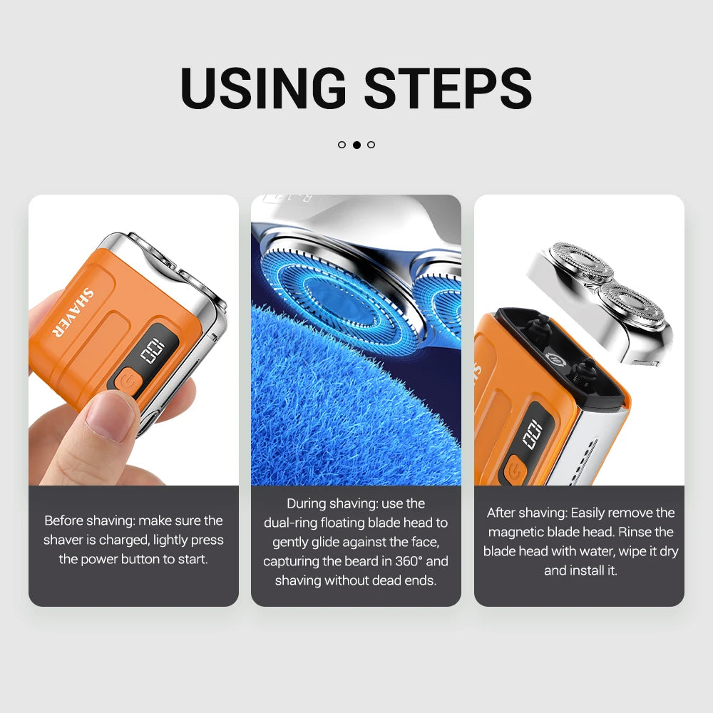Mini Electric Shaver Portable Rechargeable Rotary Razor for Men and Women Travel Grooming