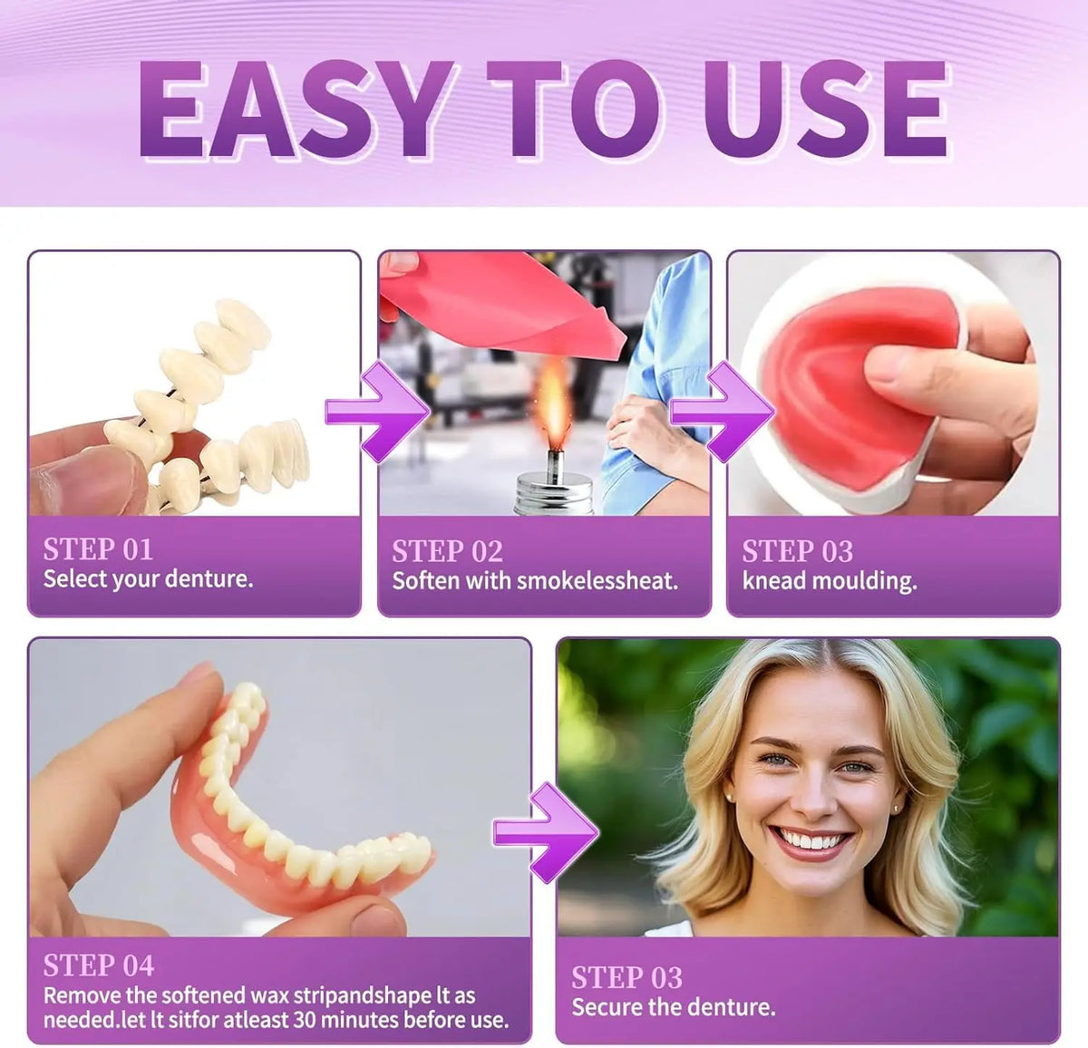 Cosmetic Dentures Lifelike False Teeth Silicone Smile Beauty for Adults at Home Daily Use