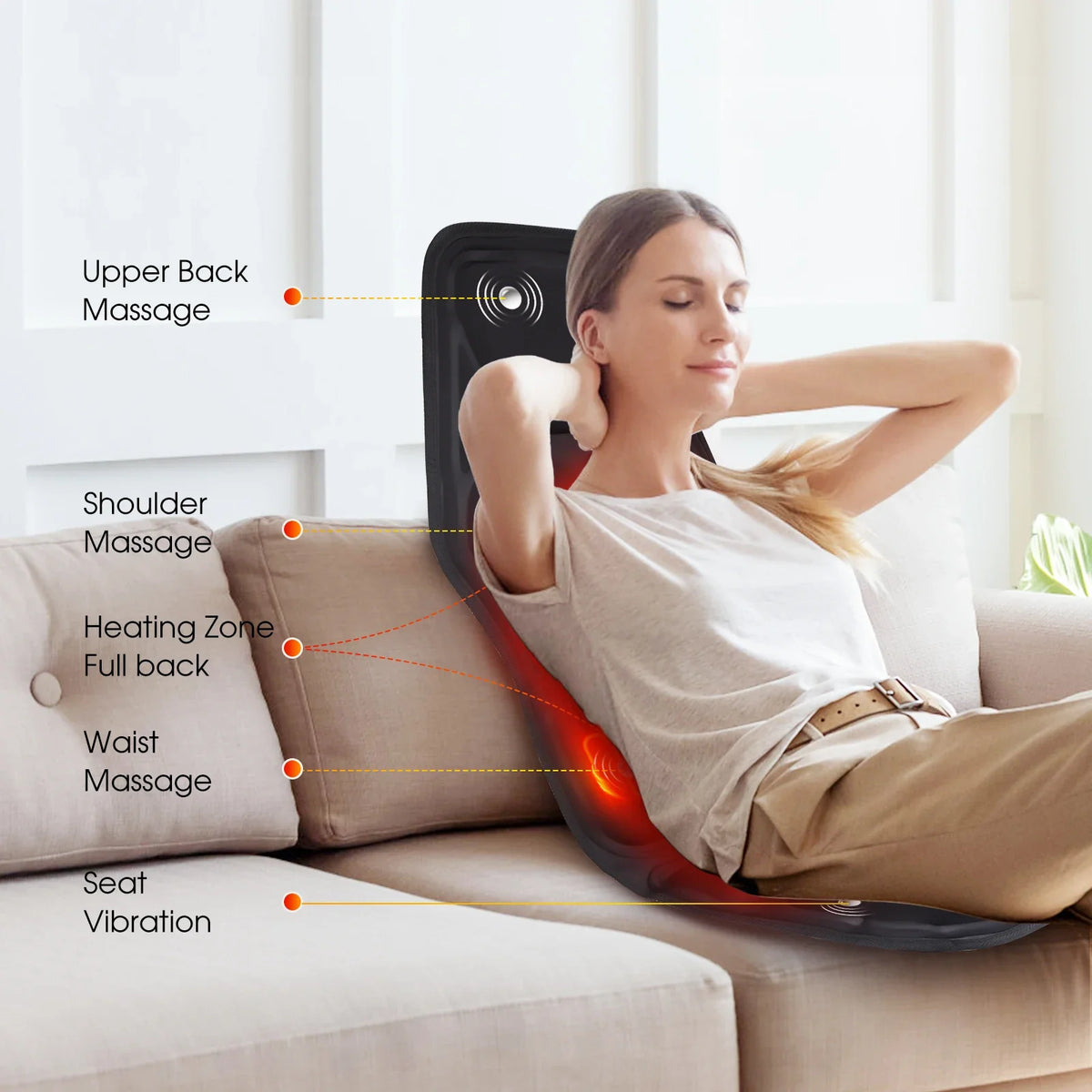 Electric Back Massager Cushion Heated Vibrating Seat Pad for Home Office and Car Use