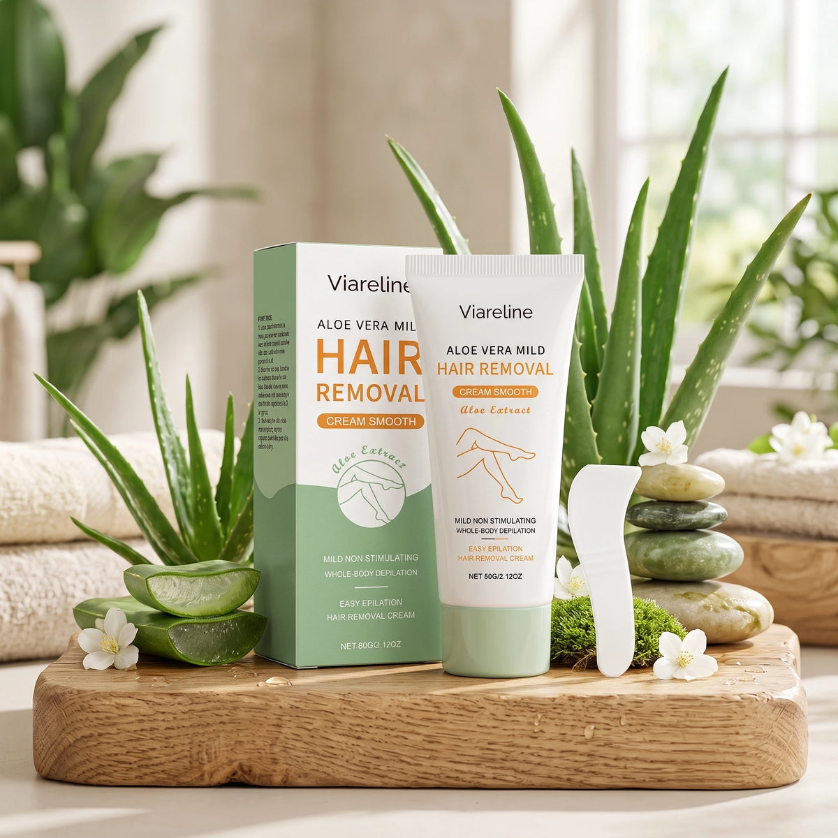 Aloe Vera Hair Removal Cream Painless Depilatory for Women Smooth Legs Arms and Underarms