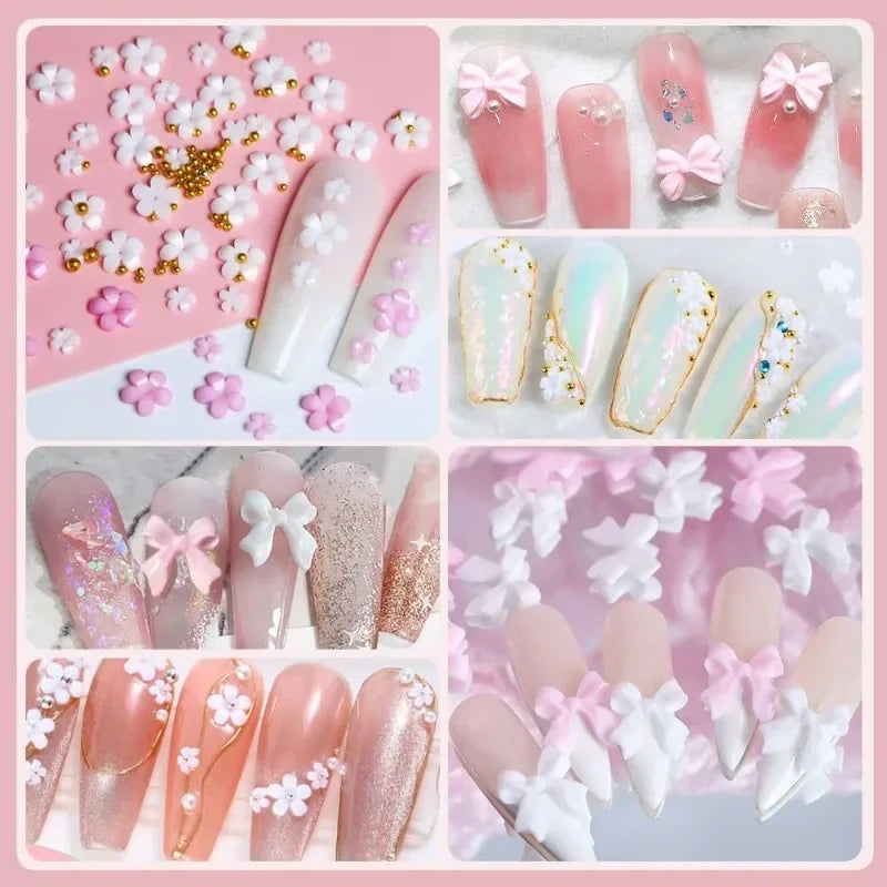 Acrylic Nail Art Charms with Bowknot Flowers for Manicure Design at Home Professional Salon