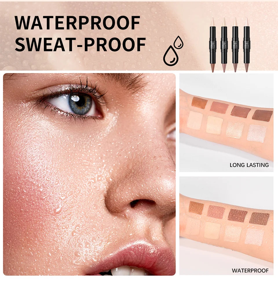 Dual Ended Face Contour Stick Highlighter Waterproof Makeup for Sculpting and Daily Beauty