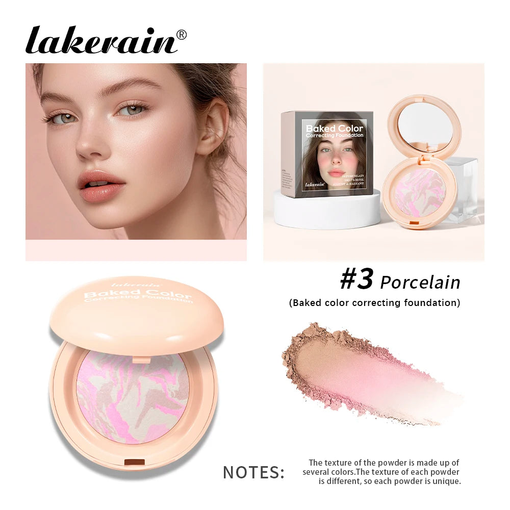 Baked Color Correcting Foundation Pressed Powder Palette for Daily Makeup Face Finishing