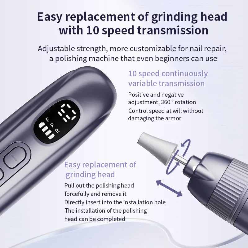 Electric Nail Drill Kit Adjustable Speed Nail File for Home Manicure and Pedicure Care - 5
