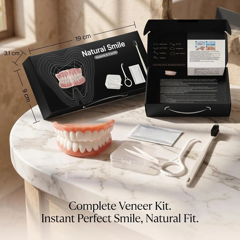 Full Mouth Denture Set with Soft Silicone Reline for Adults Daily Care and Maintenance