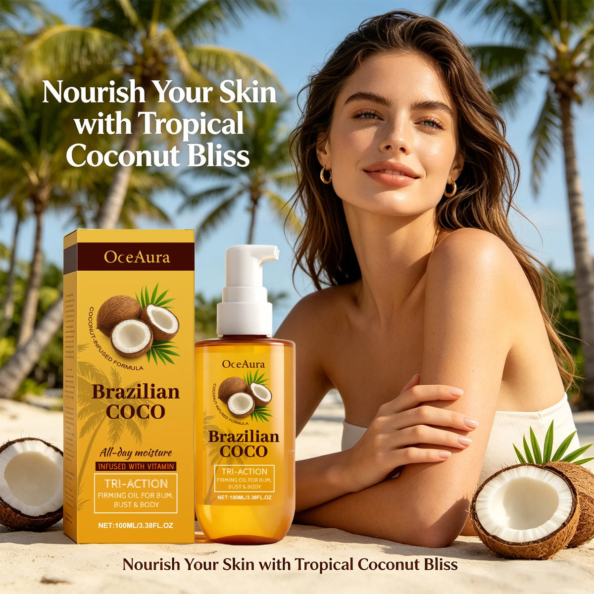 Coconut Firming Oil Skin Tightening and Hydrating Moisturizer for Women for Daily Body Care
