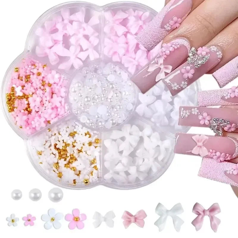 Acrylic Nail Art Charms with Bowknot Flowers for Manicure Design at Home Professional Salon