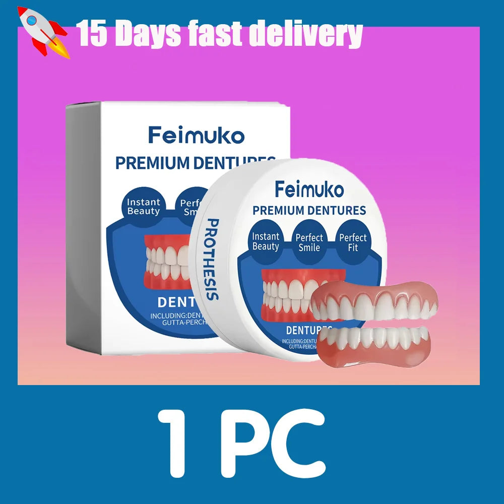Silicone Snap On Dentures Natural Upper Lower Teeth for Instant Realistic Smile at Home