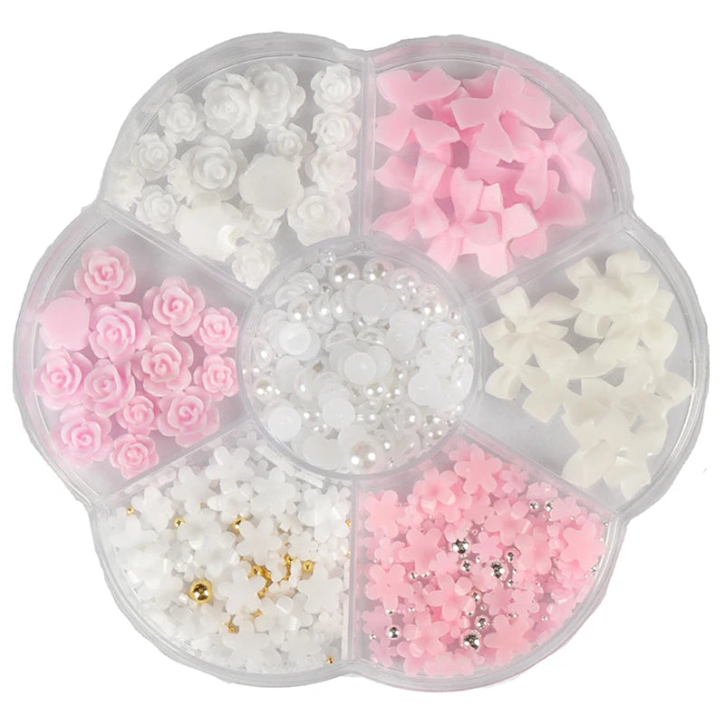 Acrylic Nail Art Charms with Bowknot Flowers for Manicure Design at Home Professional Salon