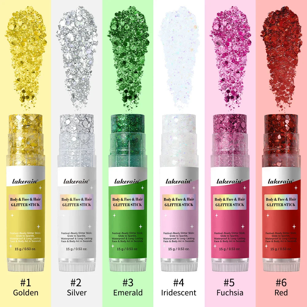 Body Glitter Stick Waterproof Shimmer Balm for Festival Party Makeup and Face Hair Glow