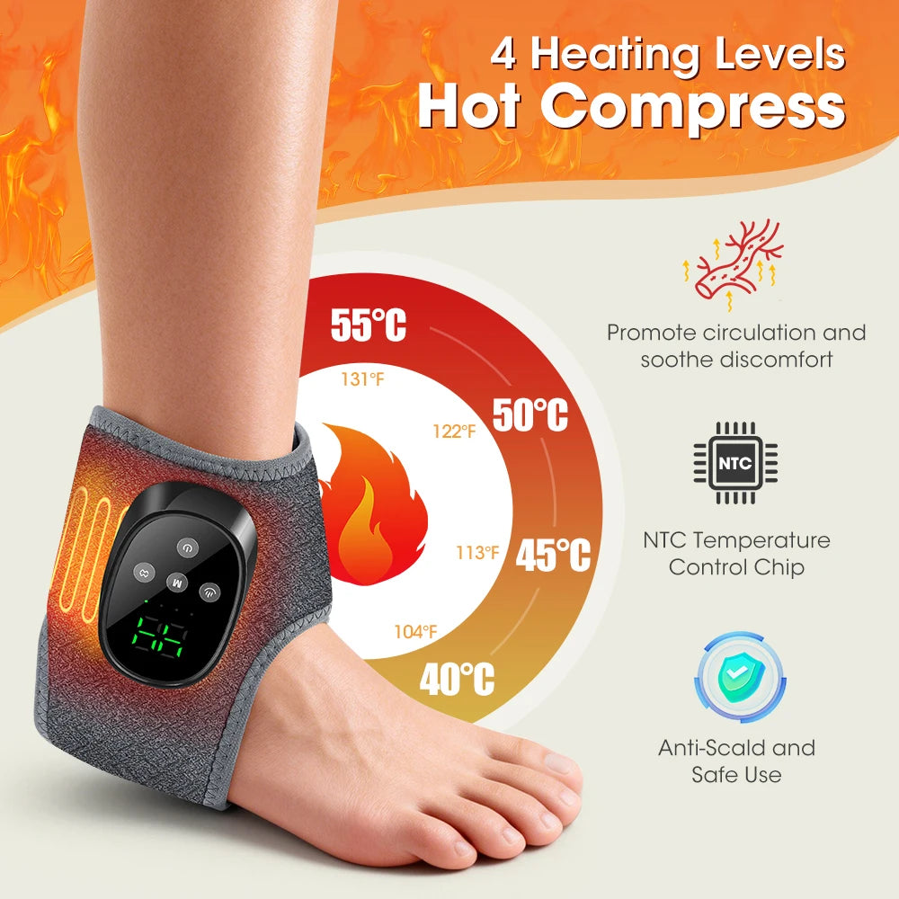 Electric Ankle Massager Heated Vibration Brace for Joint Relief at Home or After Sports