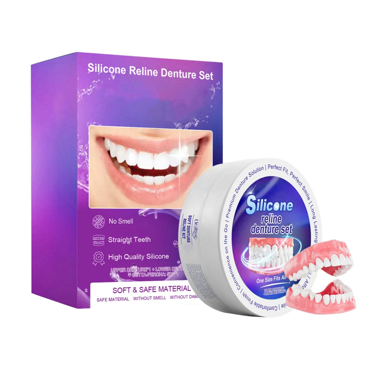Denture Reliner Kit Adjustable Comfortable Fit Teeth for Women and Men at Home or Traveling