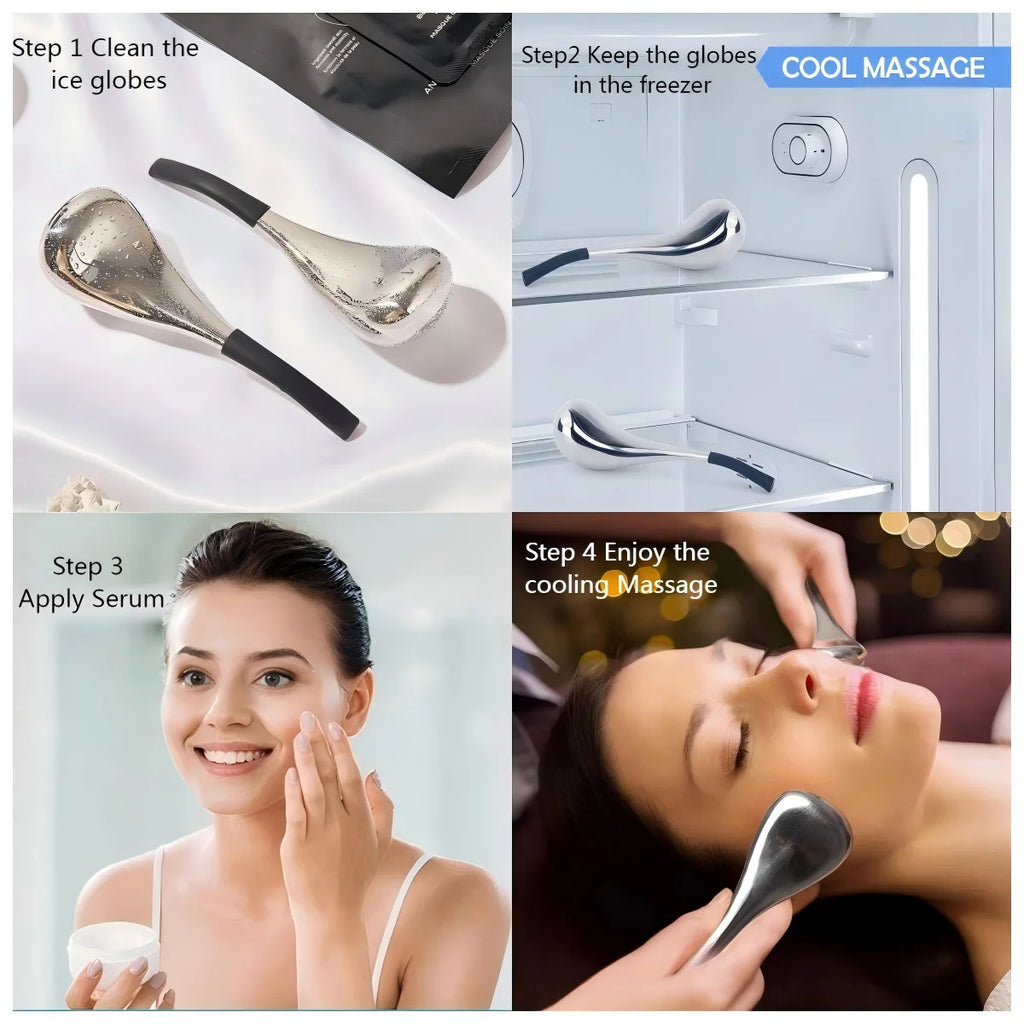 Ice Globes Stainless Steel Cryo Sticks for Facial Puffiness and Pore Tightening Spa Routine