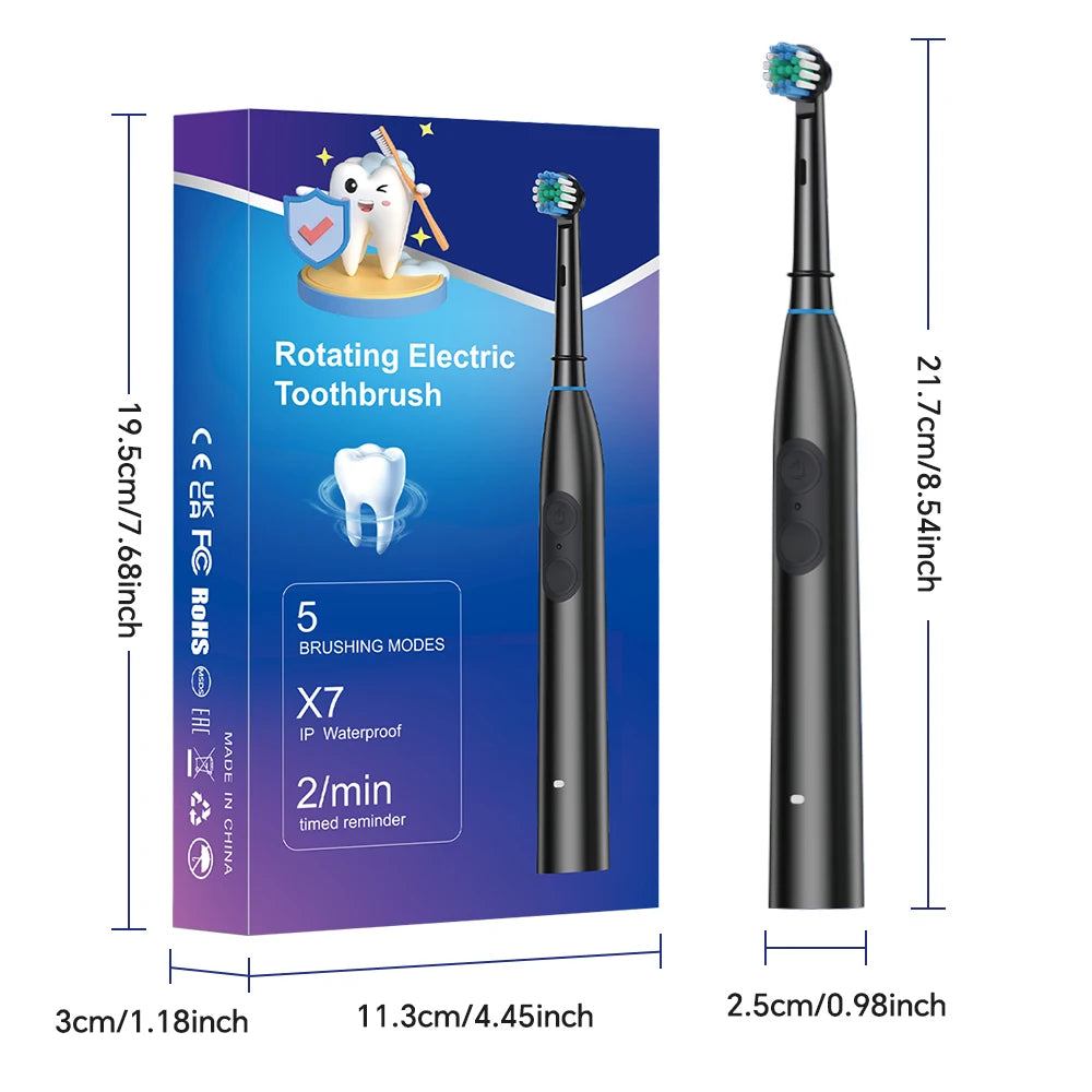 Electric Toothbrush with 5 Modes and 4 Replacement Heads for Adults at Home Travel - 15
