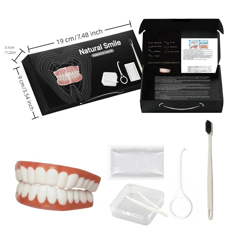 Full Mouth Denture Set with Soft Silicone Reline for Adults Daily Care and Maintenance