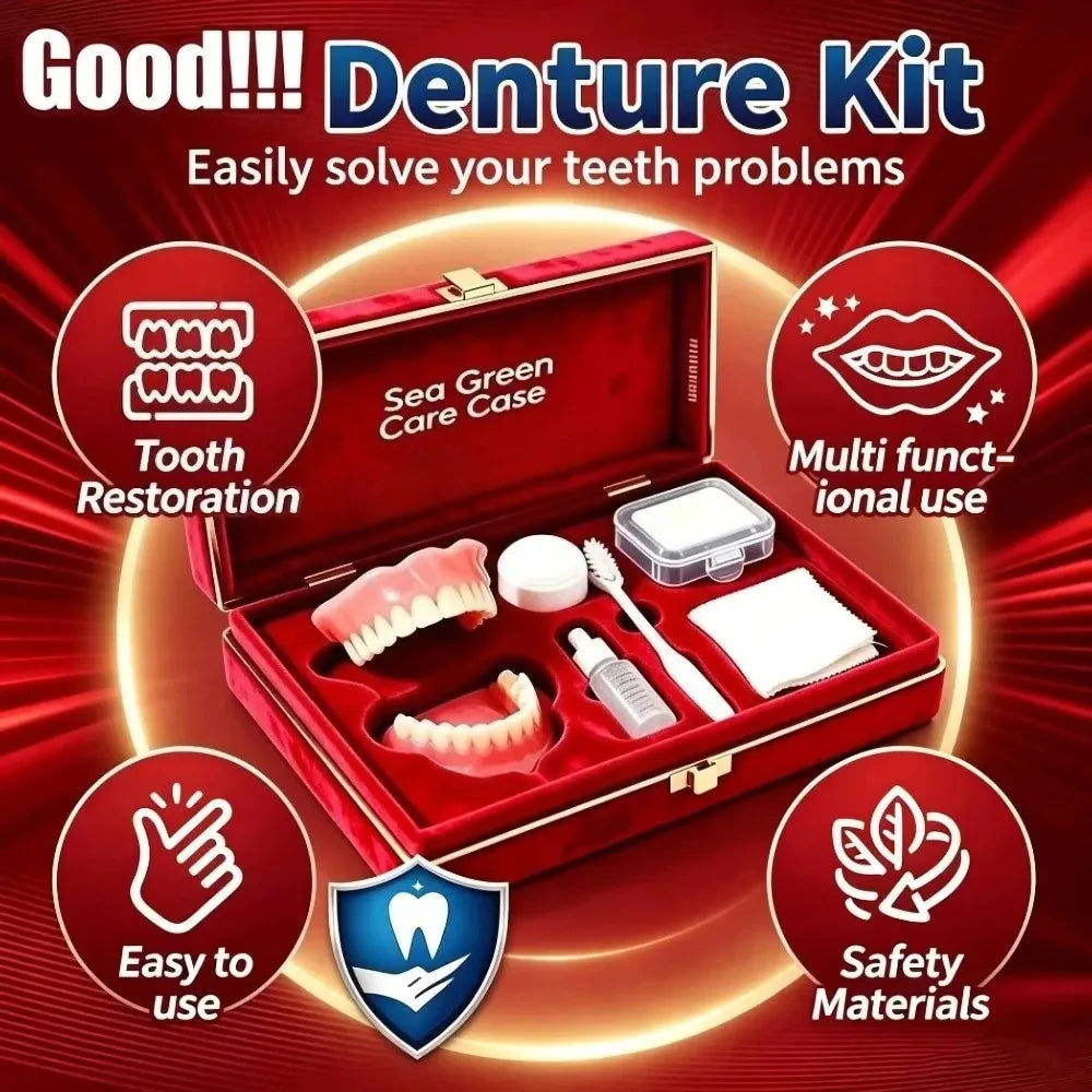 Comfort Silicone Dentures Set with Care Case for Adults at Home for Daily Dental Hygiene