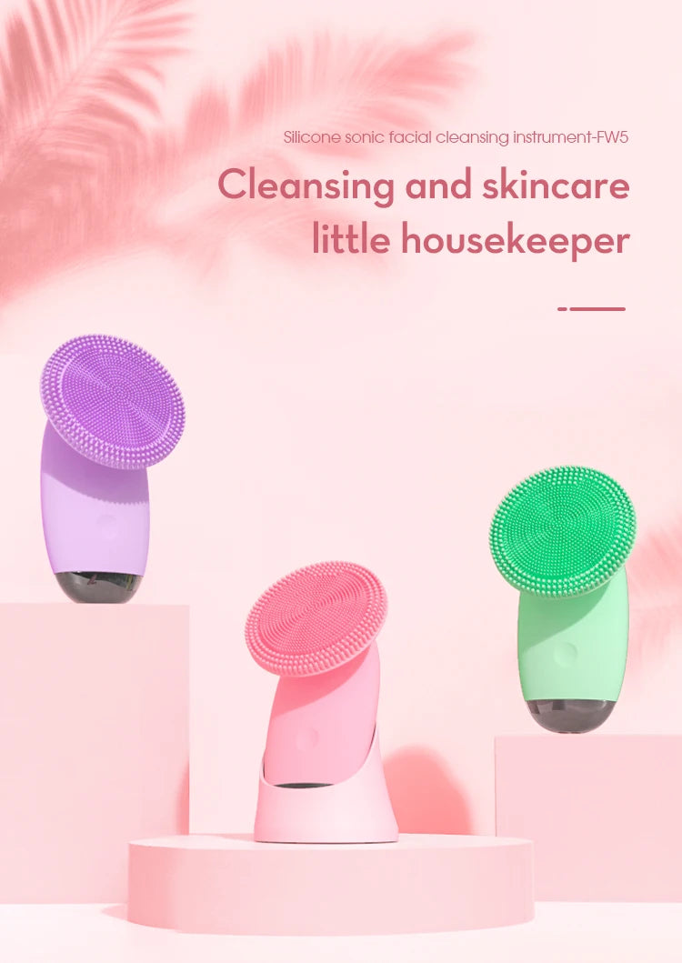 Electric Facial Cleansing Brush Sonic Vibration Scrubber for deep pore cleaning at home