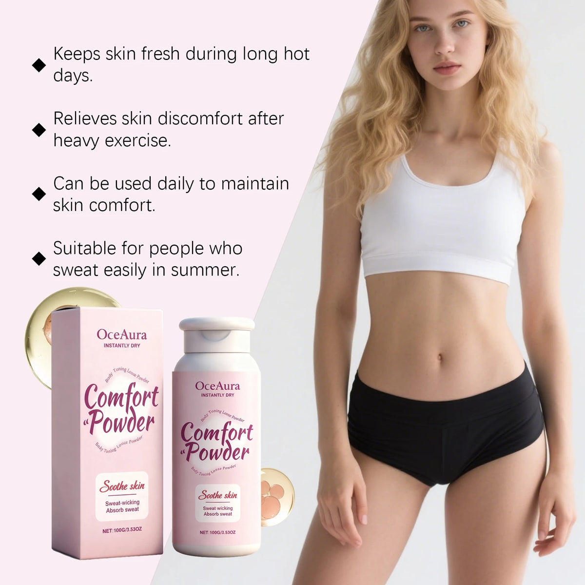 Comfort Powder Sweat Wicking Body Dust for Men and Women in Hot Summer and Daily Exercise
