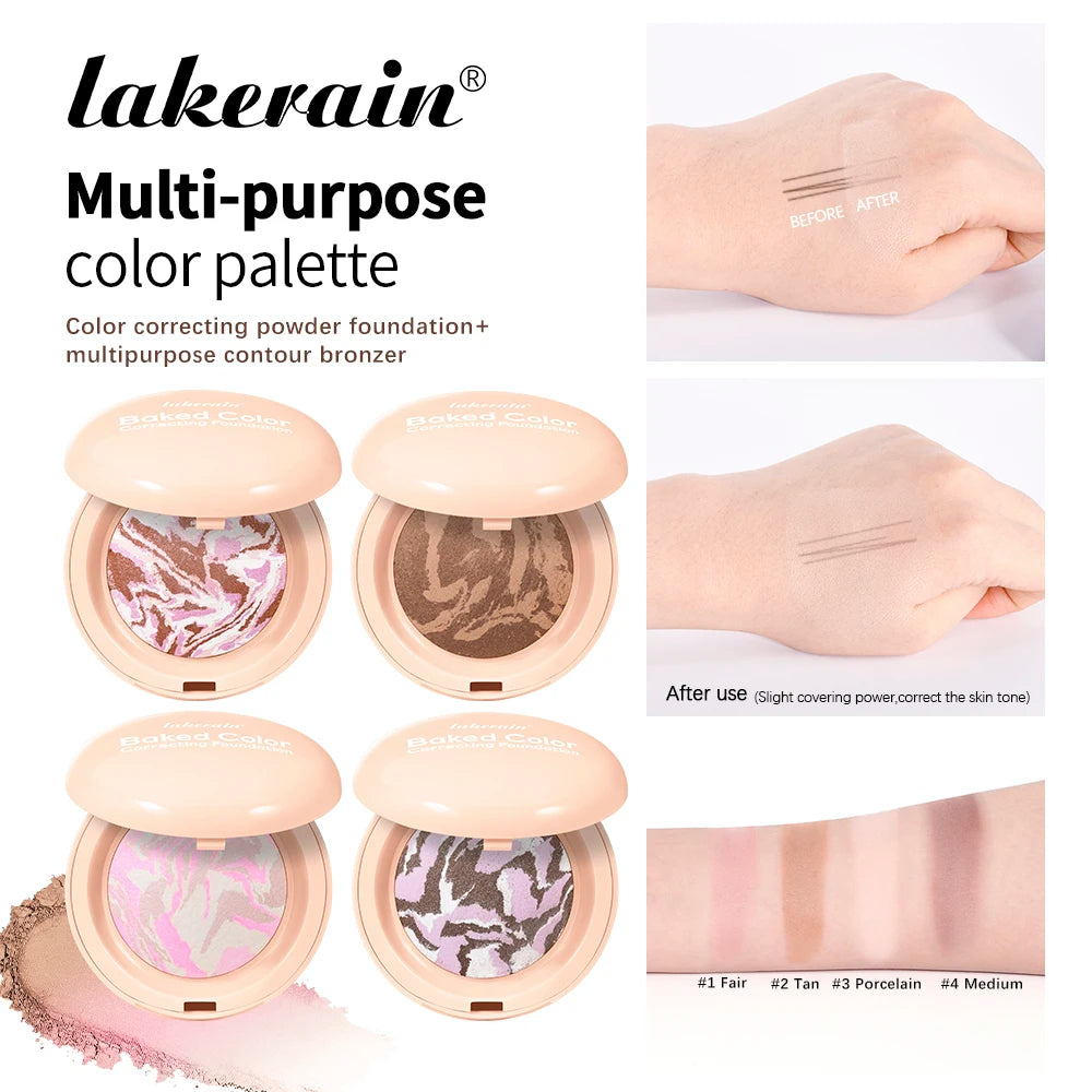 Baked Color Correcting Foundation Pressed Powder Palette for Daily Makeup Face Finishing