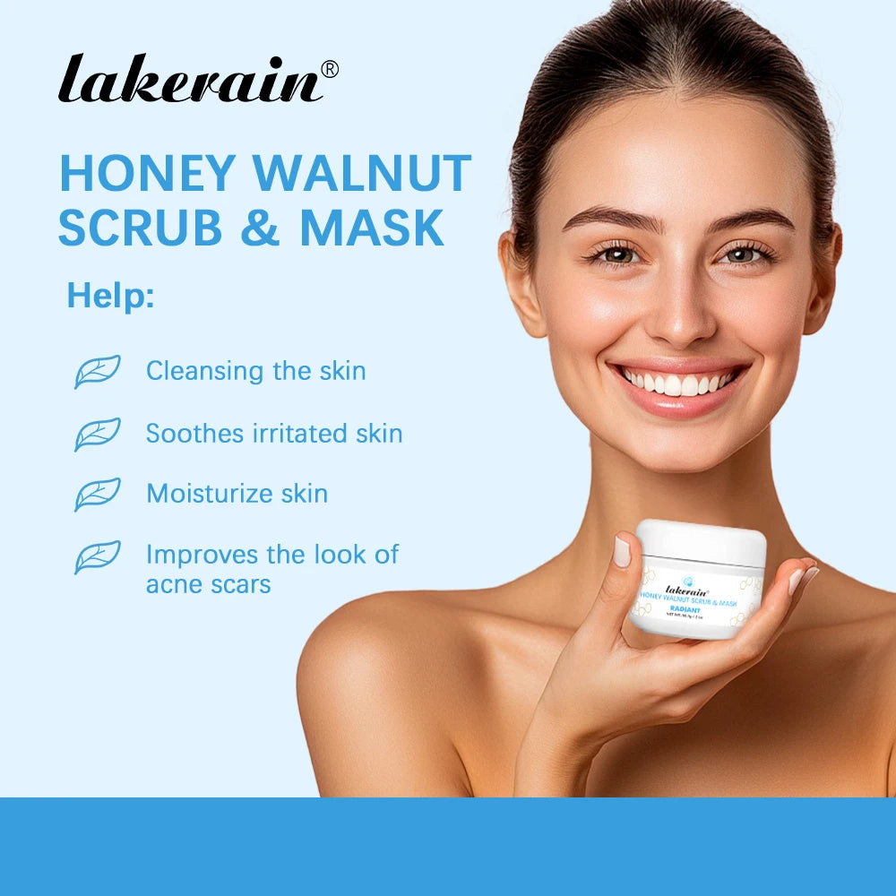 Honey Walnut Facial Scrub and Mask Deep Cleansing Exfoliating Treatment for Radiant Skin Care