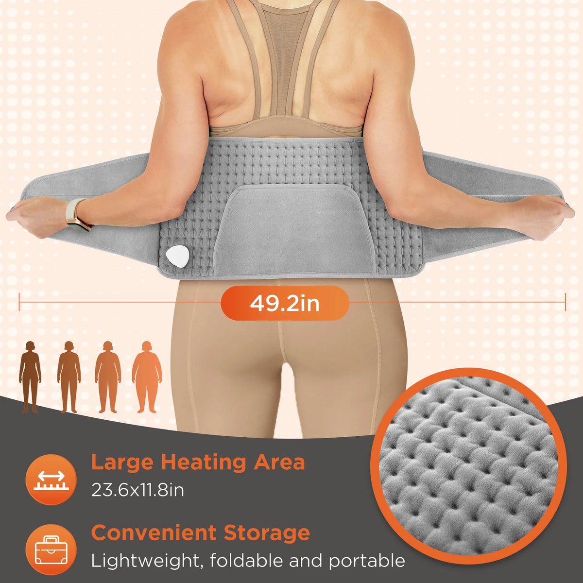 Electric Heating Pad with Hand Pockets Adjustable Warm Wrap for Waist Back at Home
