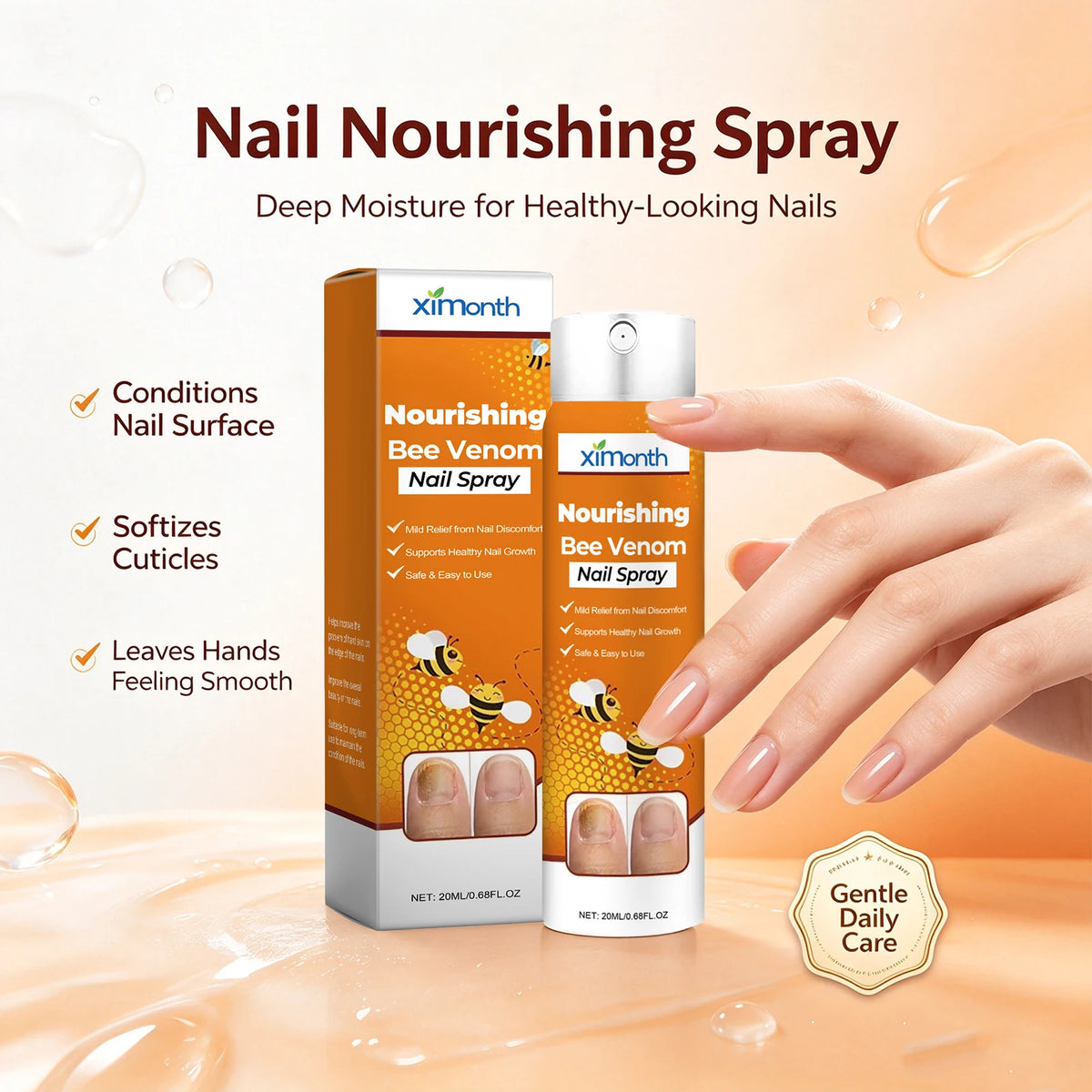 Bee Venom Nail Spray for Weak Brittle Nails Nourishing Treatment for Fingernails and Toenails