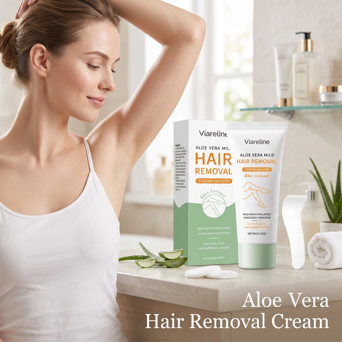 Aloe Vera Hair Removal Cream Painless Depilatory for Women Smooth Legs Arms and Underarms