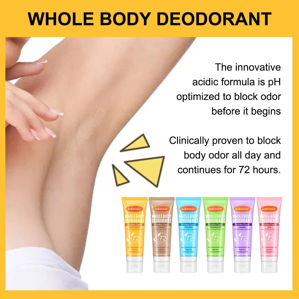 Body Deodorant Cream Long Lasting Odor Control Invisible Formula for Women and Men Daily Use