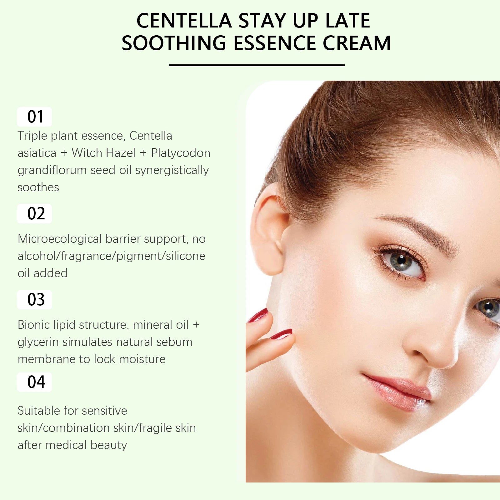 Centella Asiatica Soothing Cream Reduce Redness Calming Moisturizer for Sensitive Face Daily - 10