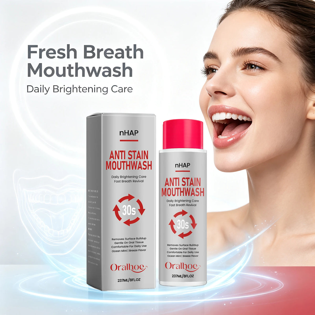 Anti Stain Mouthwash Alcohol Free Plaque Remover for Fresh Breath and Daily Teeth Whitening