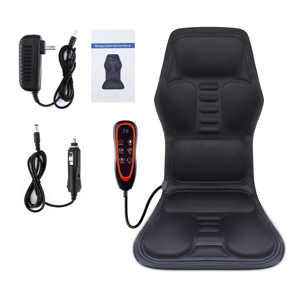 Electric Back Massager Cushion Heated Vibrating Seat Pad for Home Office and Car Use