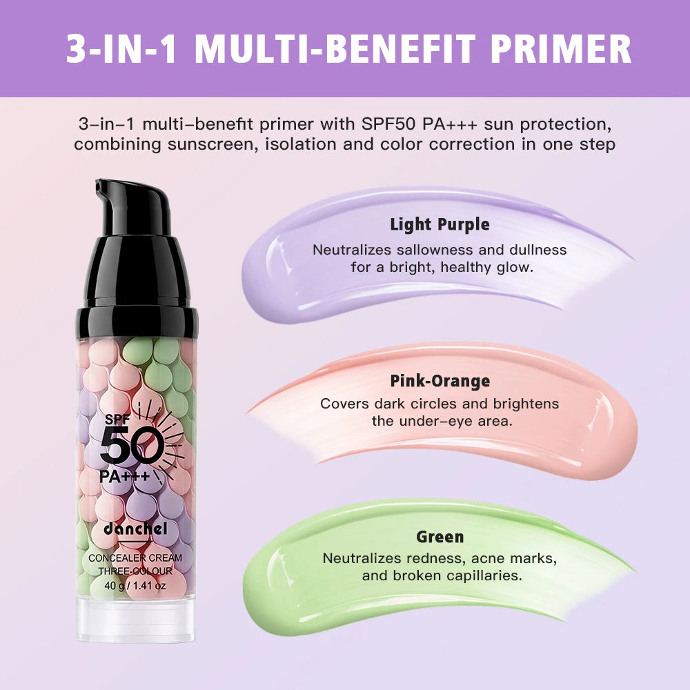 Three Color Face Primer Hydrating Moisturizing Base for Women Daily Makeup