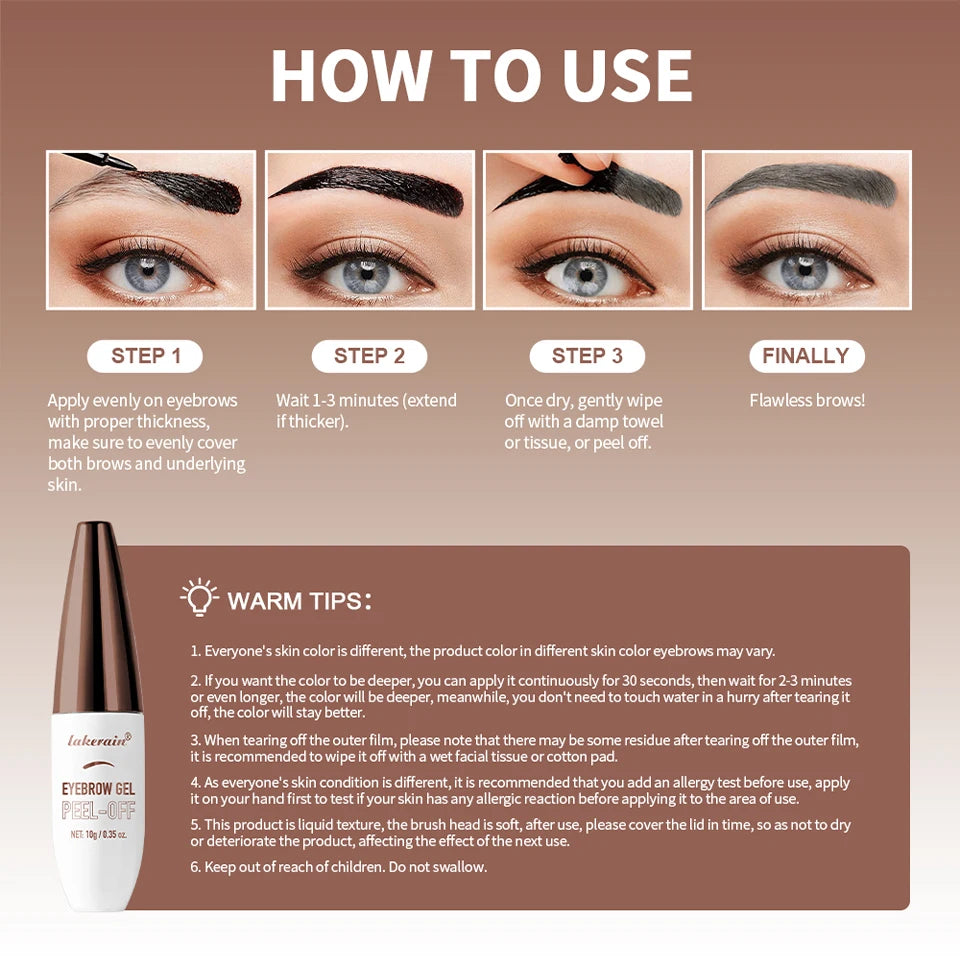 Eyebrow Gel Tattoo Peel Off Waterproof Tint for Beautiful Brows and Long Wear