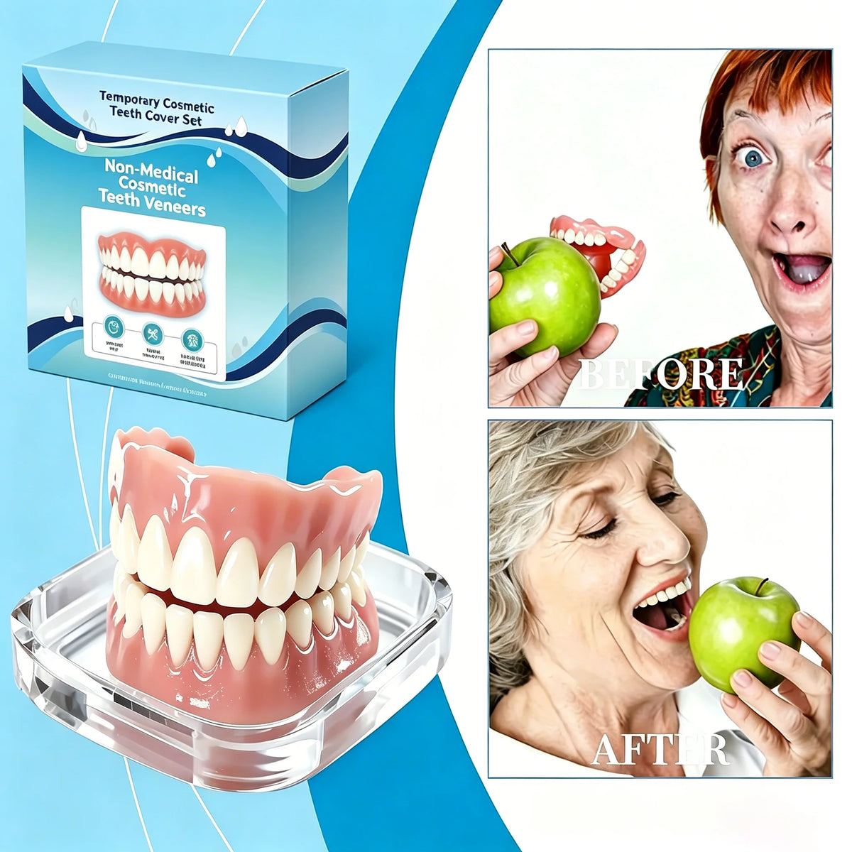 Adjustable Silicone Denture Kit Natural Look Teeth Set for Men and Women for Daily Oral Comfort
