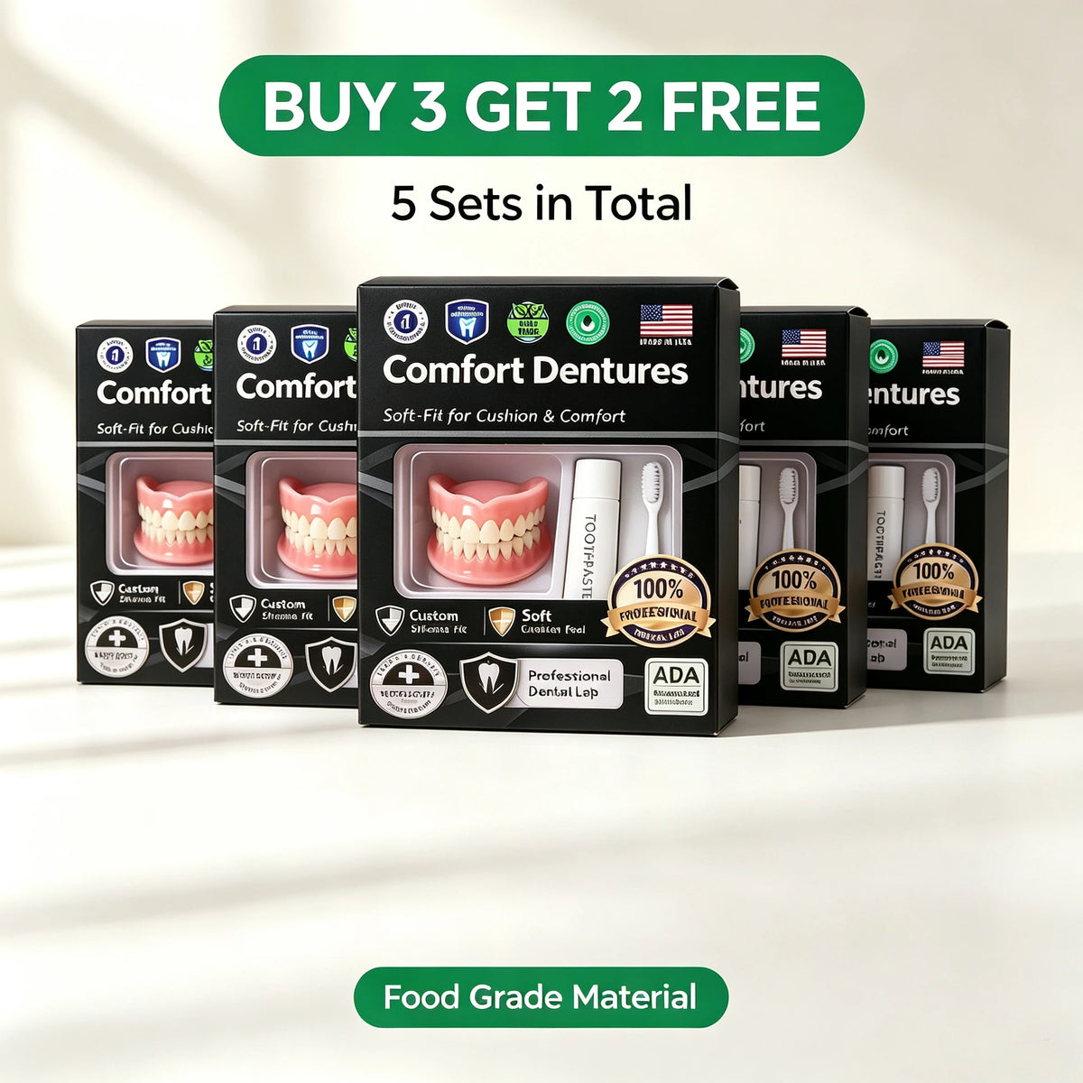 Moldable Denture Set Instant Smile False Teeth for Natural Ivory Look and Daily Comfort