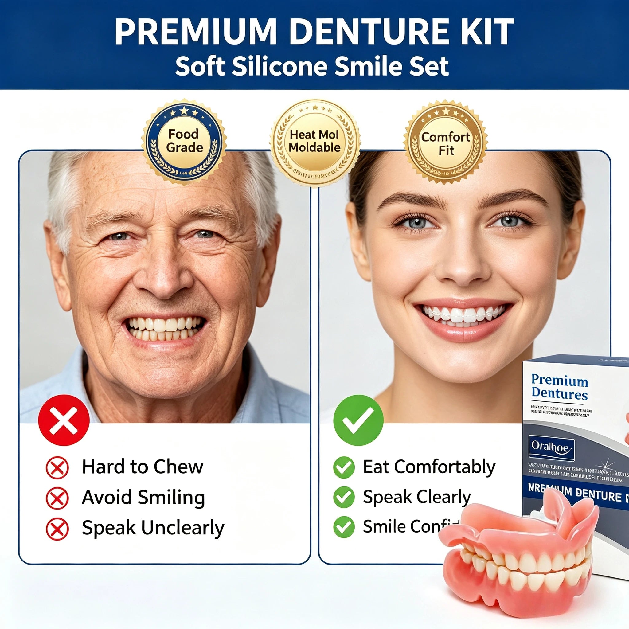 Silicone Snap On Dentures Natural Realistic Smile for Men and Women Instant Comfort Fit - 3