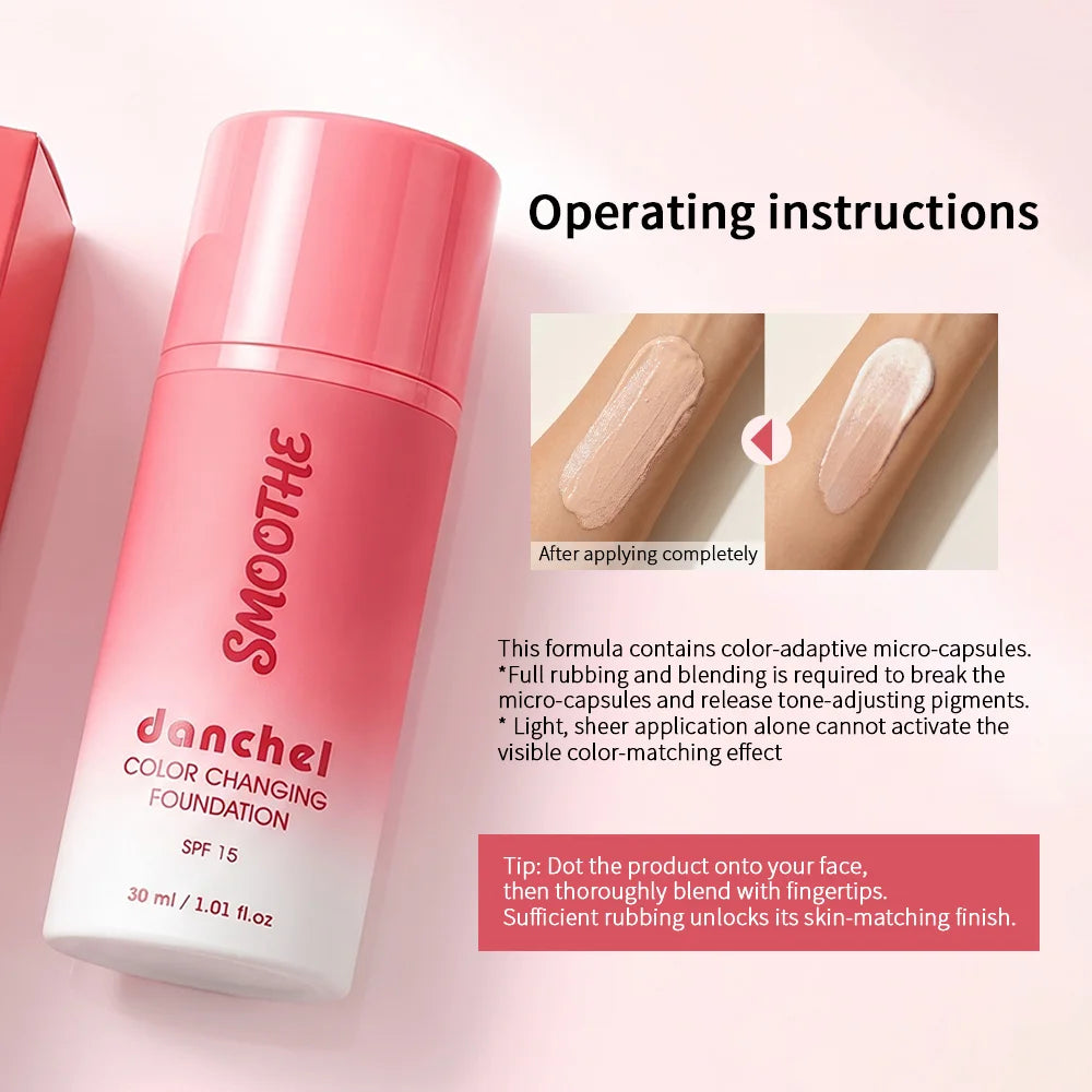 Color Changing Foundation Flawless Seamless Coverage for Women Daily Face Makeup Natural Glow