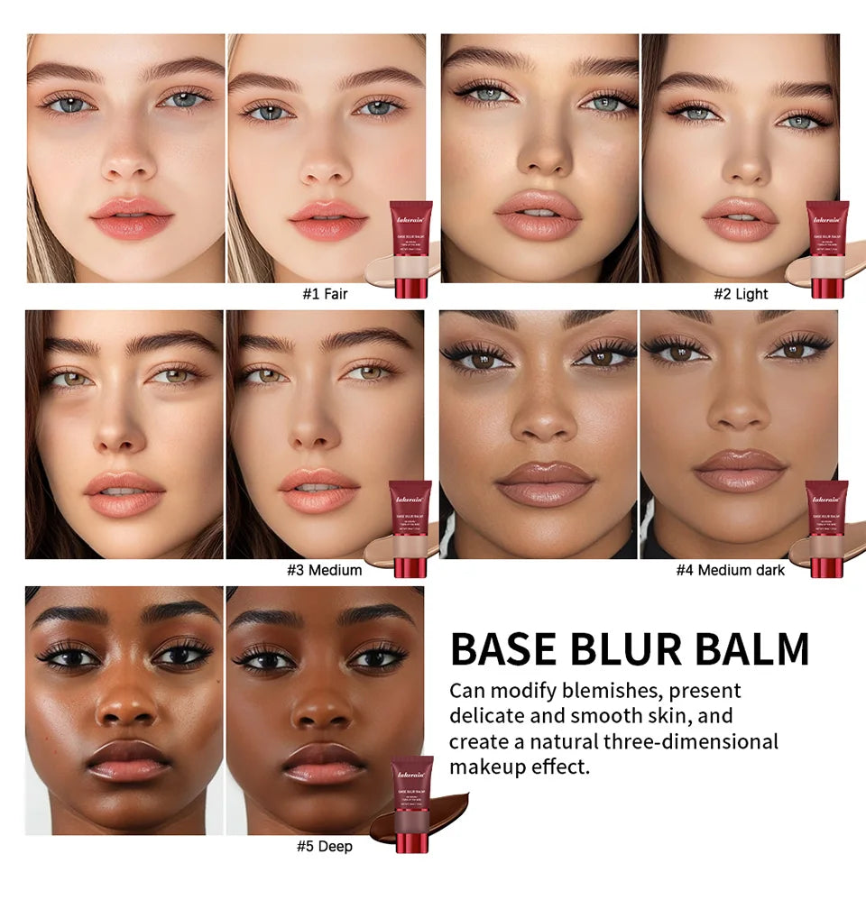 Blur Base Balm with Applicator Brush Pore Minimizing Foundation for Women Daily Makeup