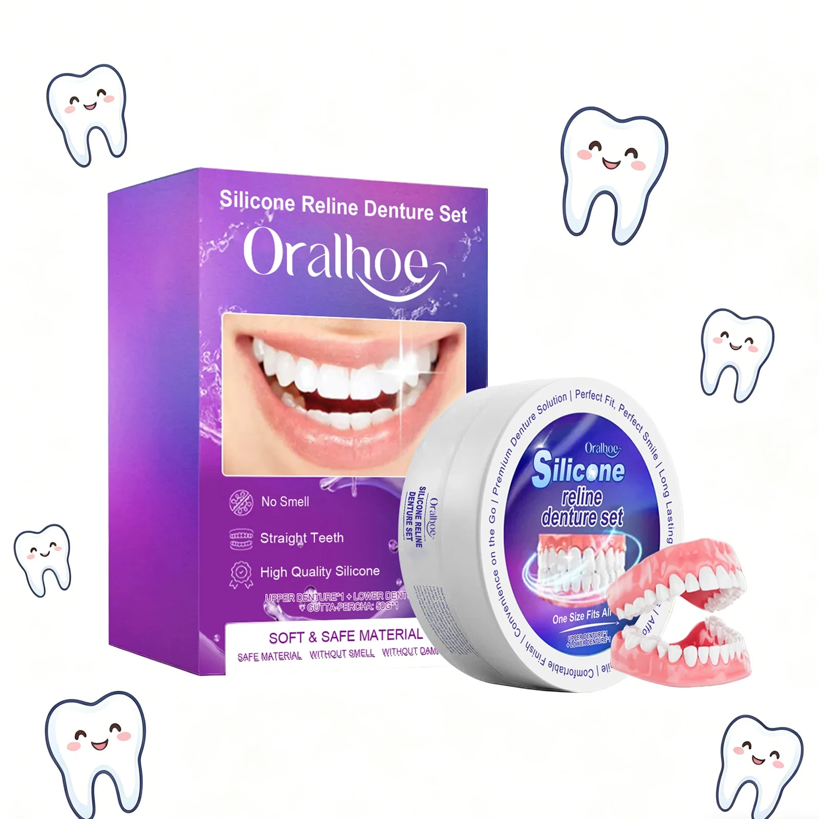 Silicone Reline Denture Set Comfortable Fit Natural Look for Daily Use at Home for Great Smile - 9