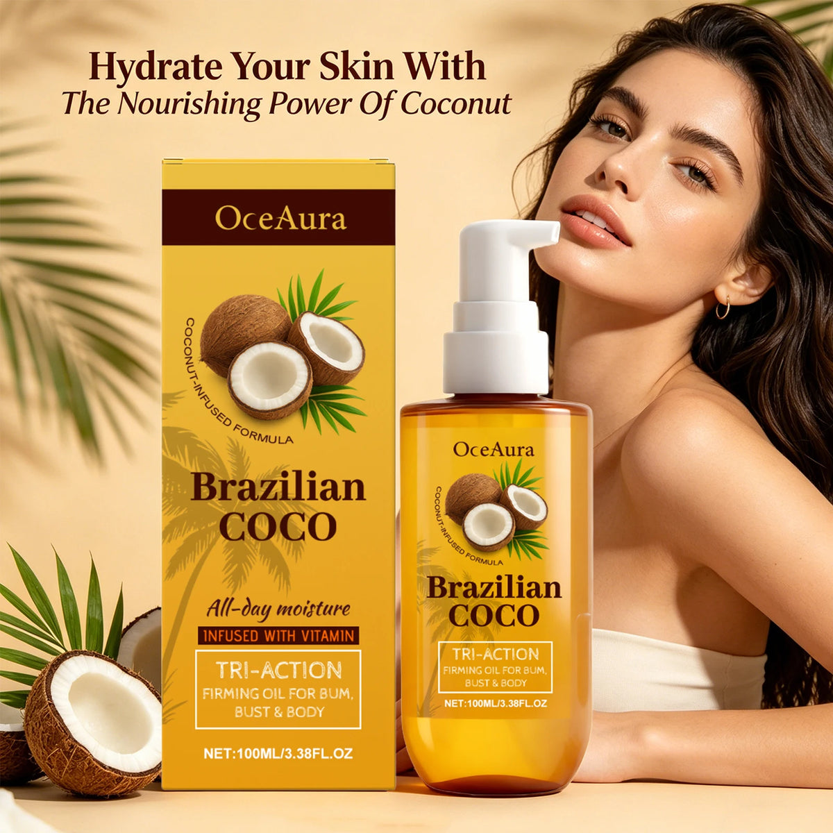 Coconut Firming Oil Skin Tightening and Hydrating Moisturizer for Women for Daily Body Care